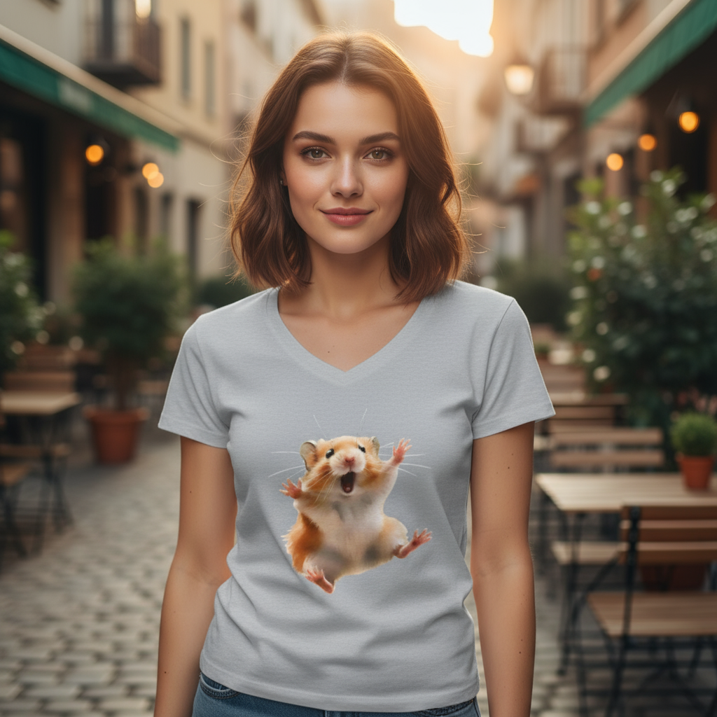 Koszulka damska V-neck - Szalony chomik