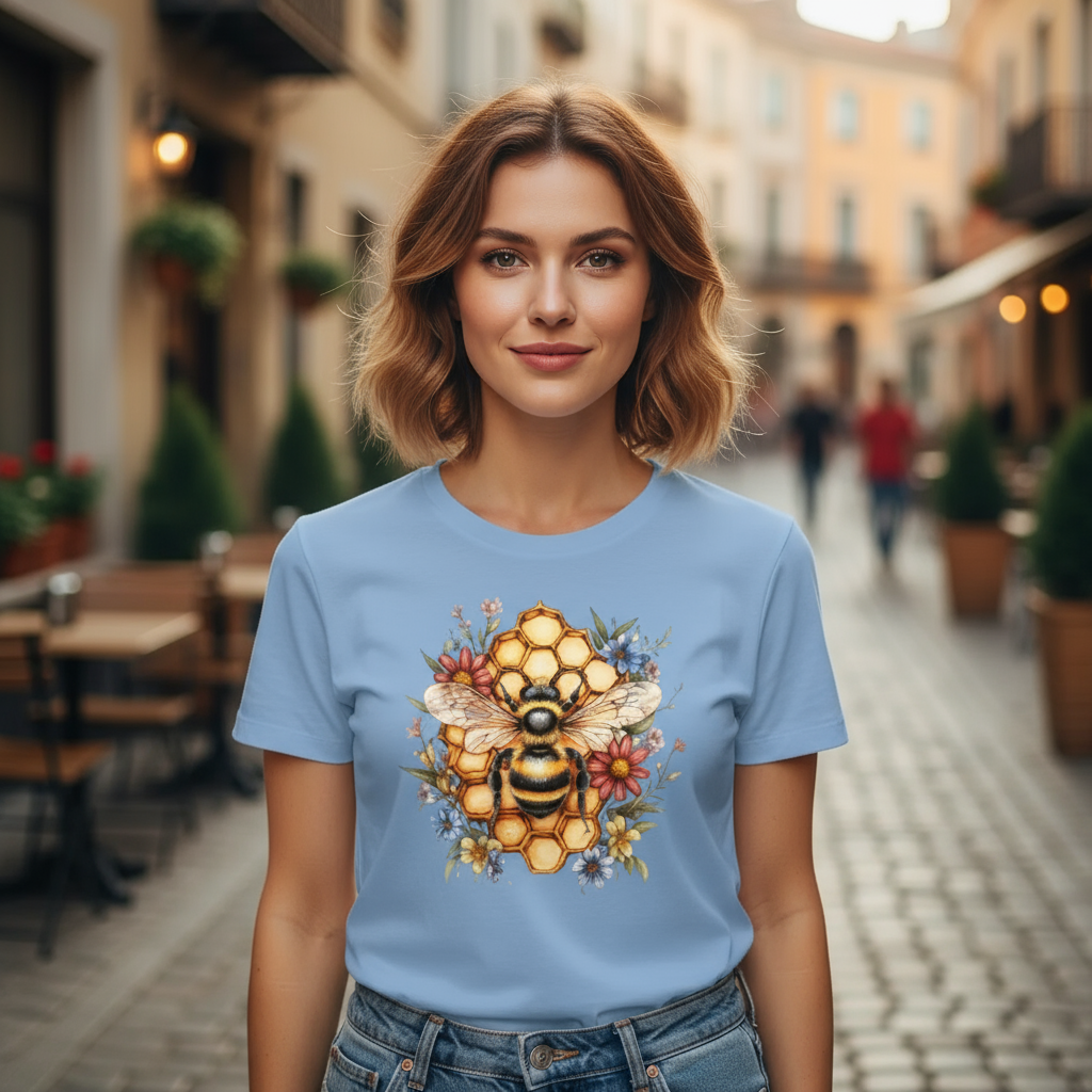 T-shirt damski - Pszczoła na plastrze miodu