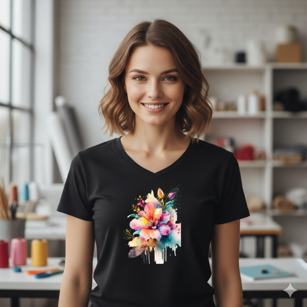 Koszulka damska V-neck - Kolorowy kwiat