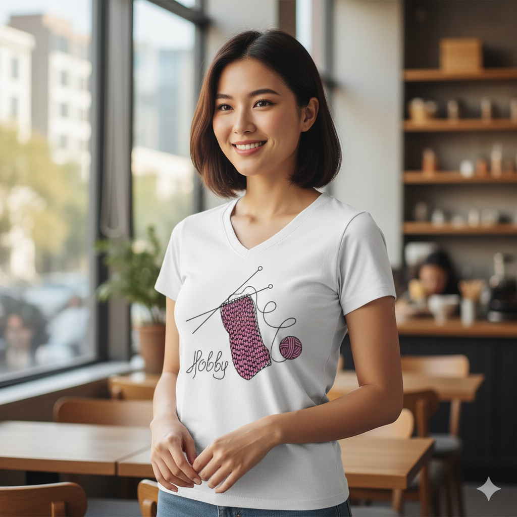 Koszulka damska V-neck - Włóczkowe hobby