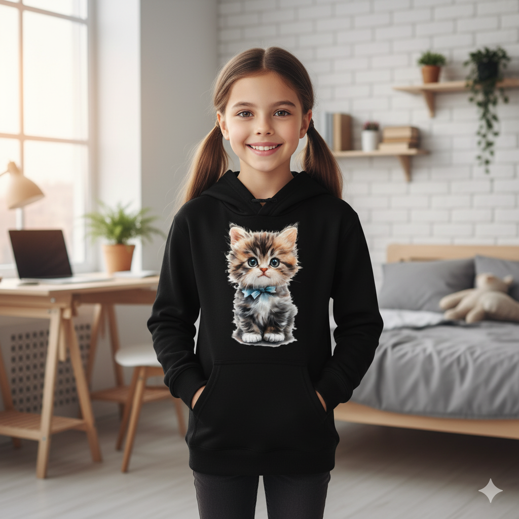 Bluza z nadrukiem -Kotek z Niebieską Kokardką