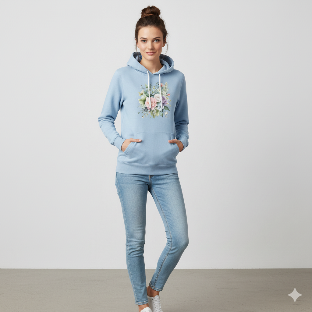 Damska bluza z kapturem - Pastelowe kwiaty