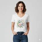Koszulka damska V-neck - Pastelowe kwiaty