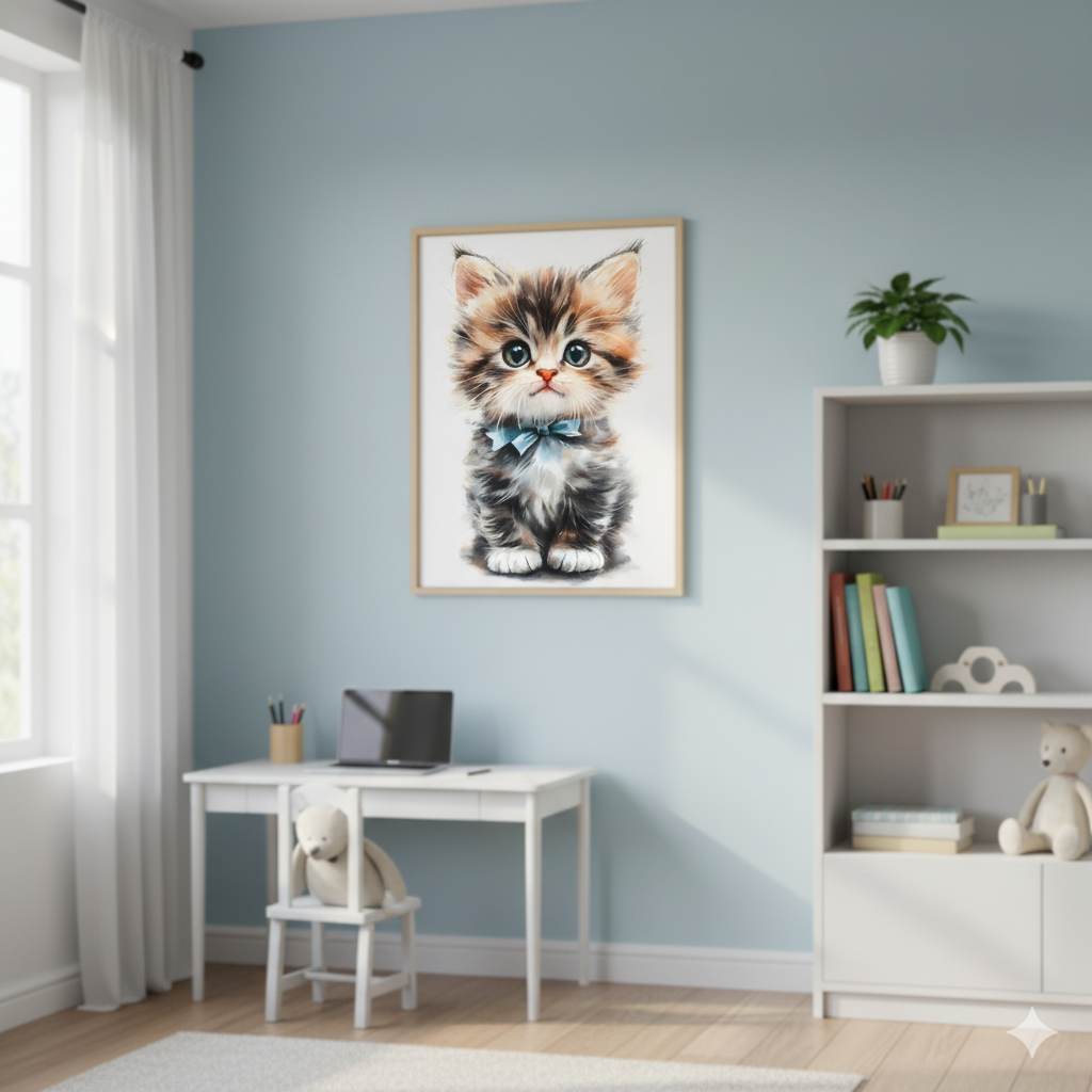 Plakat pionowy - Kotek z Niebieska Kokardką