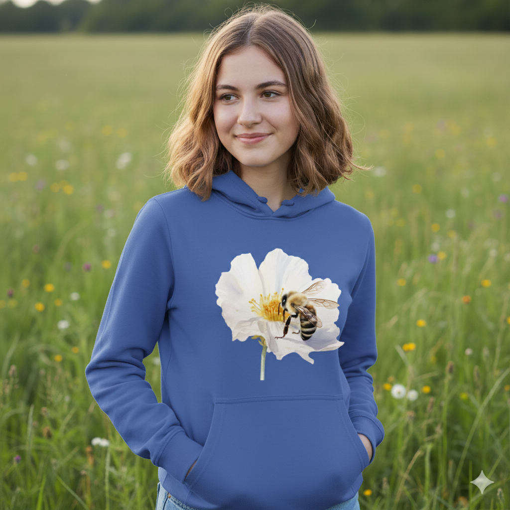 Bluza dziecięca z kapturem - Pszczoła na kwiatku