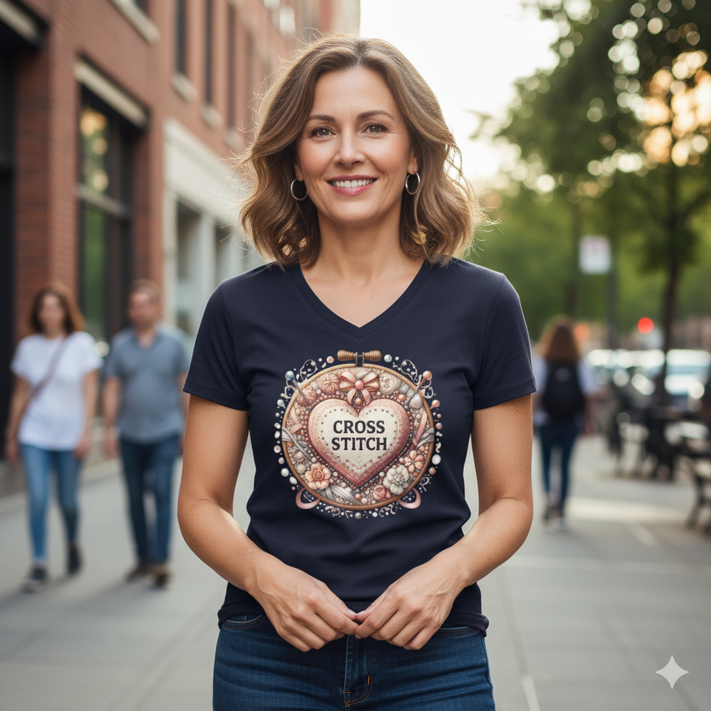 Koszulka damska V-neck - Cross stitch