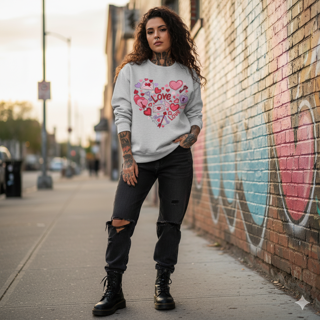 Bluza damska z nadrukiem haftu - Serce Love