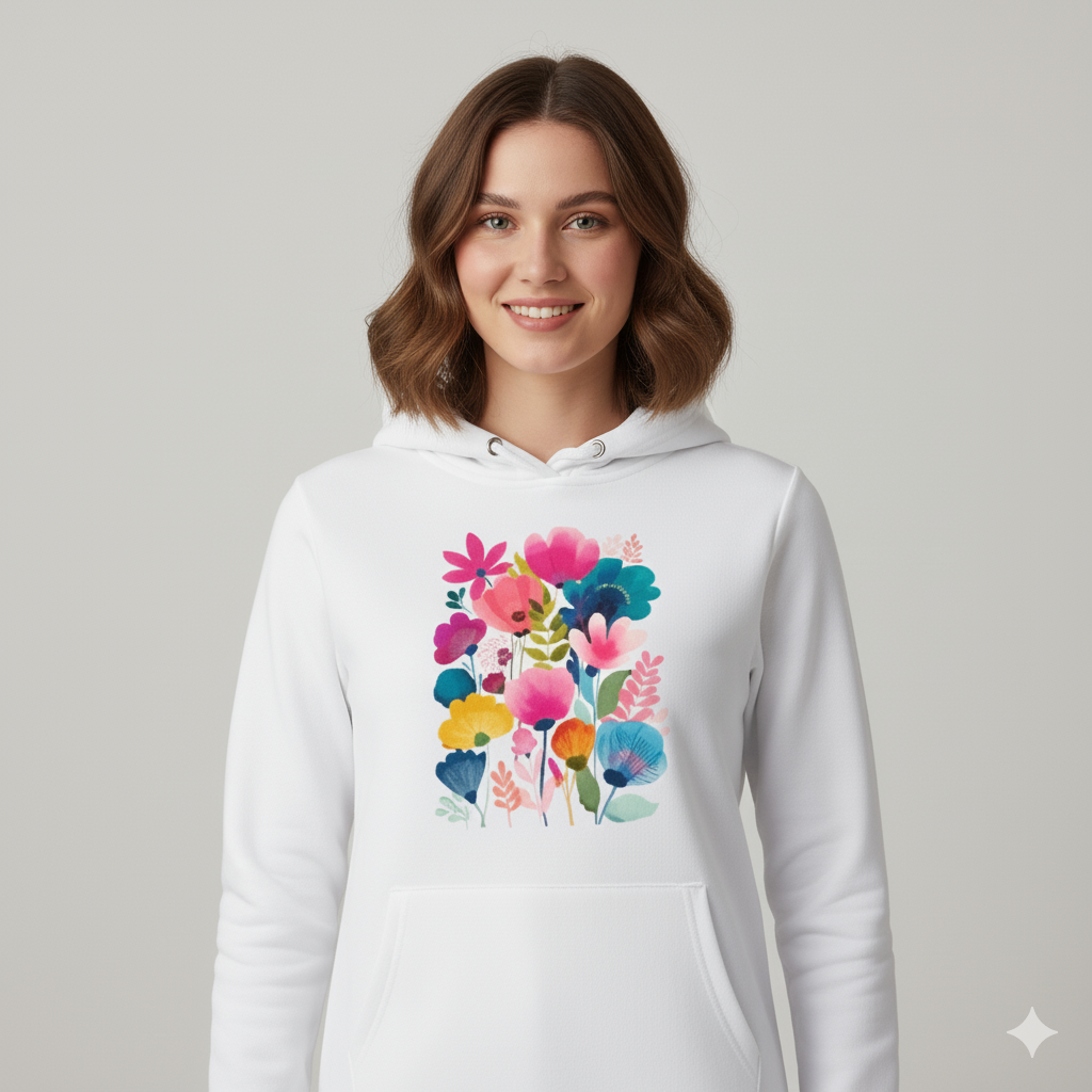 Damska bluza z kapturem - Kolorowe kwiaty