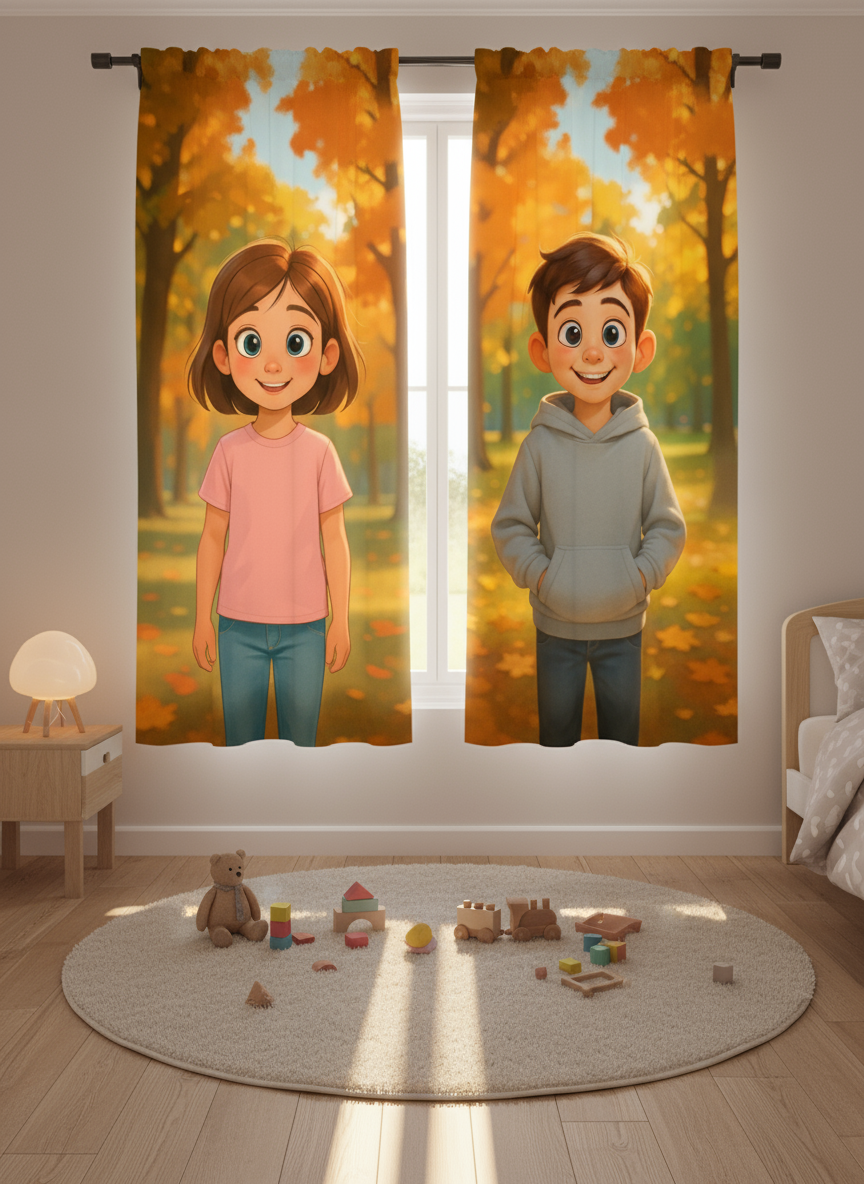 Zasłona personalizowana z własnym nadrukiem w stylu bajkowej animacji